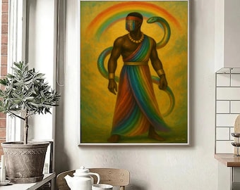 Oxumarê orixá art print, rainbow serpent spiritual artwork, orisha Oxumarê poster, divine duality sacred art, Afro-Brazilian deity wall art