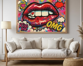 Downloadable PNG digital file of a street art and urban artwork: a pop art graffiti of sensual and very girly red lips