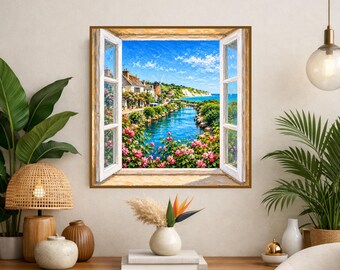 Veules-les-Roses, Normandy landscape optical illusion wall art - Normandy souvenir - trompe l'oeil - travel poster