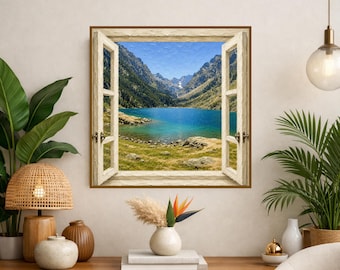 Gauterets landscape optical illusion wall art - lake decor - trompe l'oeil - travel poster - mountain wall art