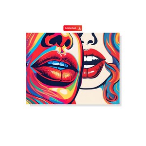 pop art canvas, lips colorful print, portrait of a pop art girl, Pop art girl print, Colorful lips artwork, Retro pop art poster