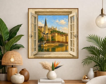 Lyon landscape optical illusion wall art - lyon poster - trompe l'oeil - travel poster - lyon france