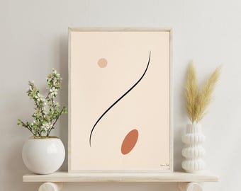 minimalist abstract art, modern line art print, neutral abstract poster, scandinavian wall art, japandi style art, terracotta minimalist art