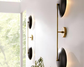 Mid-Century Modern Black & Brass Double Disc Wall Sconce | Stilnovo Sputnik Style