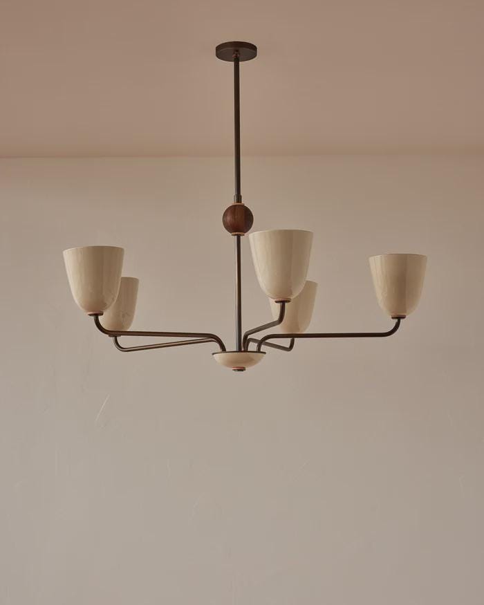 1950s Mid-Century Modern Brass Chandelier | Mid Century Elikei 5-Light Pendant | Stilnovo Ceiling Fixture