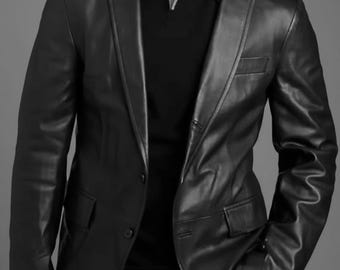 Men's Genuine Lambskin Leather Blazer, Slim Fit Coat