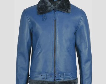 Men's Sheepskin Shearling Leather Jacket , Handmade Jacket , Streetwear Outerwear Gift for Him