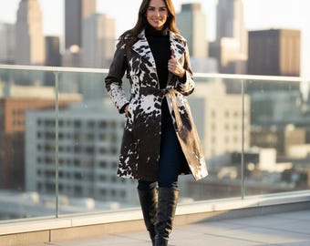 Women Cowhide Coat Natural Hair on Leather Cow Print Pony Skin Coat Big Sizes