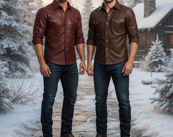 Men's Choco Brown Lambskin Leather Shirt – Handmade Biker Leather Shirts