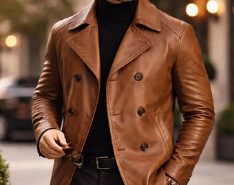 Abrigo de piel de vaca auténtica para hombre, ideal para ropa de abrigo.