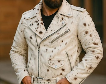 Men's Cowhide Hair-On Leather Jacket | Western Style Outerwear