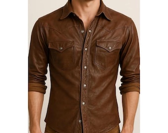 Men's Lambskin Leather Trucker Shirt – Handmade Biker Shirt