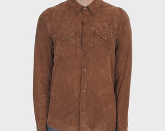 Genuine Mens Brown Suede Leather Shirt Outfit For Outerwear