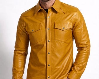 Genuine Lambskin Leather Trucker Shirt – Biker Style Handmade Apparel