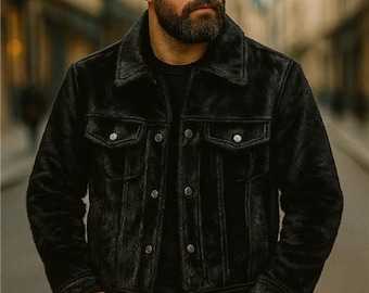 Men’s Jet Black Cowhide Hair-On Jacket | Natural Pony Skin Leather | Real Cowhide Fashion Outerwear