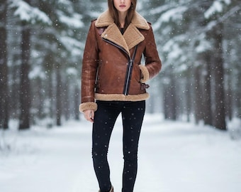 Women's Sheepskin Aviator Jacket – Shearling Leather Bomber