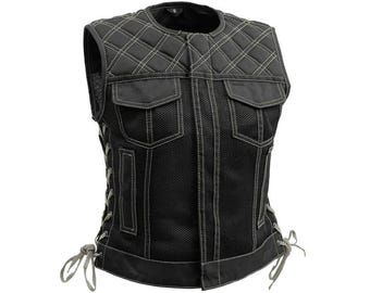 Womens Motorcycle Real Leather Vest , For Outer Wear , Gift For Her , Rider Style