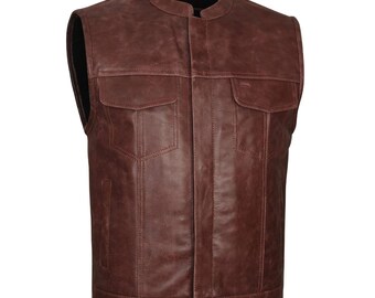 Mens Brown Motorycle Rider Leather Vest , For Outerwear , Gift For Him