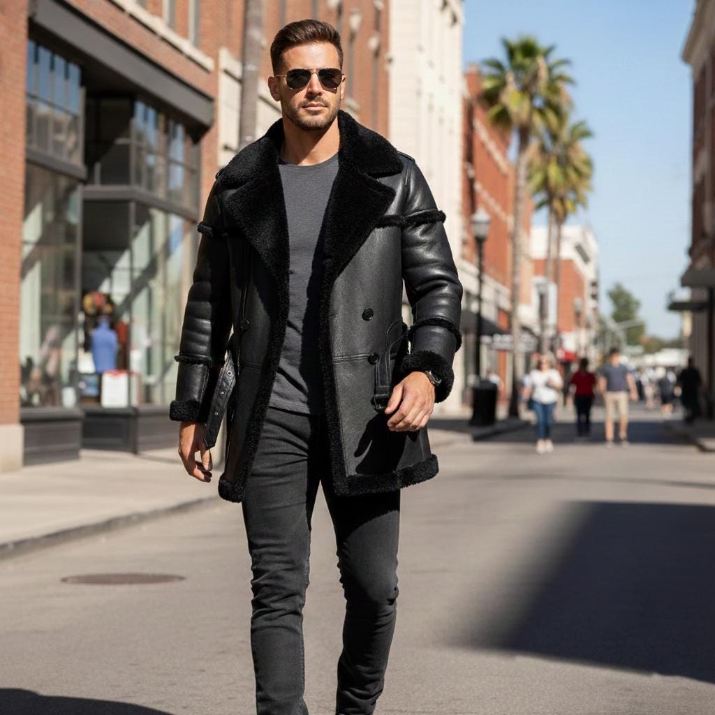 Manteau En Peau De Mouton Marlboro Bronzé/blanc - Neuf Avec étiquettes, Taille Multiple Homme