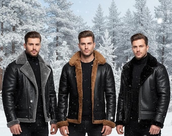 Men's Luxury Bomber Shearling Aviator Leather Jacket | Winter Bomber Coat