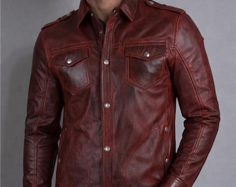 Men's Lambskin Leather Trucker Shirt – Handmade Biker Shirt