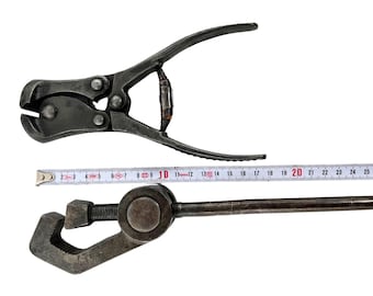 Juego de tornillo de banco y alicates de acero vintage: herramientas de taller rumanas