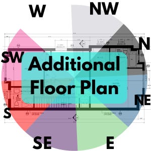 May include: An architectural floor plan with the text "Additional Floor Plan". The design is divided into colored segments, each labelled with compass points: W, NW, N, NE, E, SE, S, and SW. The plan shows room layouts and measurements.