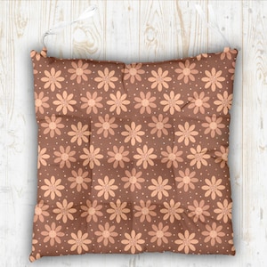 Retro Floral Puffy Chair Pillow, Flowers Square Chair Cushions with Ties, Floral Print Seat Pad, Summer Floral Print Chair Pads