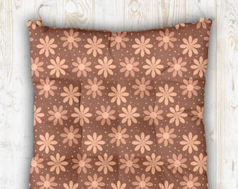 Retro Floral Puffy Chair Pillow, Flowers Square Chair Cushions with Ties, Floral Print Seat Pad, Summer Floral Print Chair Pads