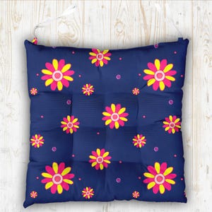 Retro Floral Puffy Chair Pillow, Flowers Square Chair Cushions with Ties, Floral Print Seat Pad, Summer Floral Print Chair Pads