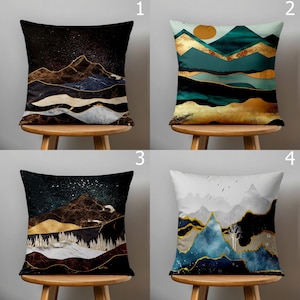 Abstract Landscape Cushion Covers, Modern Abstract Throw Pillow Covers, Mountain Abstract Print Pillow Covers, Modern Landscape Home Decor