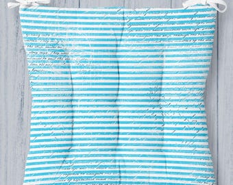 Nautical Puffy Chair Pillow, Marine Square Chair Cushions with Ties, Coastal Print Seat Pad, Summer Nautical Print Chair Pads