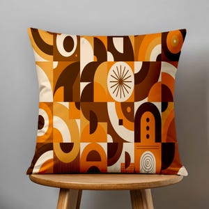 Retro Pillow Covers, Retro Bauhaus Cushion Covers, Mid Century Bauhaus Print Pillow Cover, 70s Bauhaus Pillowcases
