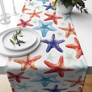 Nautical Coffee Table Runners, Ocean Print Table Runners, Coastal Table Runners, Marine Table Runners, Starfish Design Table Runners
