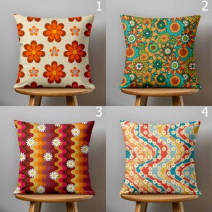 70s Hippie Floral Pillowcases, Retro Flowers Throw Pillow Covers, 60s Retro Cushion Covers, Mid Century Print Pillow Covers