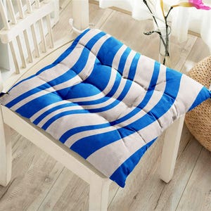 Ocean Puffy Chair-kussen, nautisch vierkant stoelkussen met stropdassen, zitkussen kustprint, zomerse stoelkussens nautische print