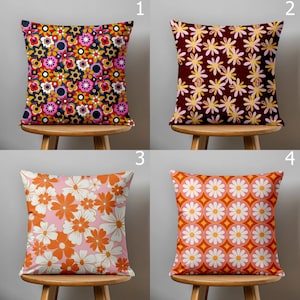 70s Hippie Floral Pillow Covers, Retro Boho Flowers Cushion Covers, Mid Century Flowers Print Pillow Cover, 70s Flowers Pillowcases