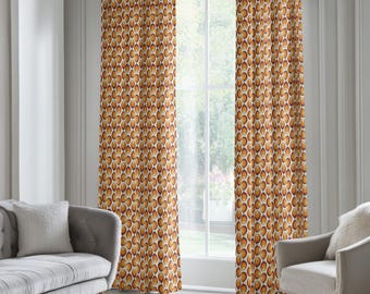 Retro Groovy Curtains, Mid Century Curtains, 70s Orange, Brown, Yellow Window Curtains, Vintage Retro Groovy Drapes, 80s Prints Curtains