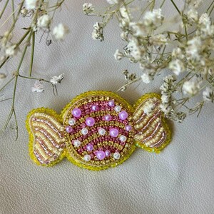 Beaded Candy Brooch – Handmade Yellow  Candy Pin – Jewelry  Unique Sweet Statement Accessory