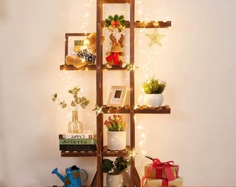 Maravilloso soporte de madera para plantas de interior de 6 niveles / Macetero de madera carbonizada / Estante de varios niveles para sala de estar, balcón y decoración del hogar