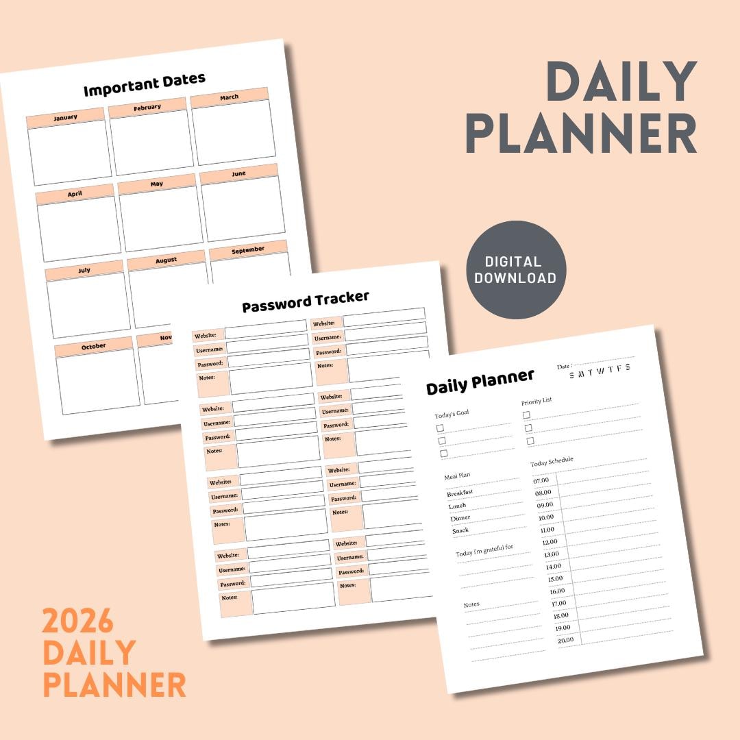 2026 Daily Planner | Schedule & Goal Tracker (digital Download) - Etsy