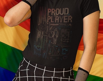 Proud Player LGBTQ+ Gamer Shirt: Retro Pixel Circuit Tee