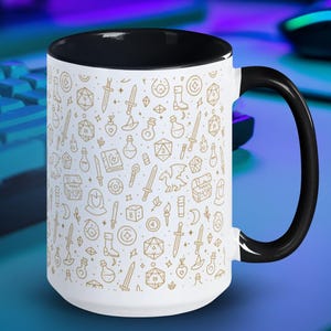 RPG Dice Mug 15oz – Tabletop Gamer Gift with Fantasy Icons, Coffee Cup for Dungeon Master, DM Mug for Roleplaying Game Fans