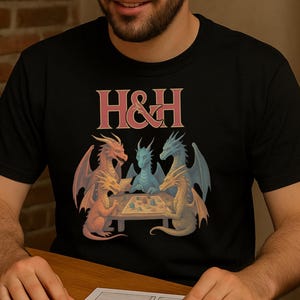 Funny DND Shirt - H&H Houses and Humans Dragon RPG Parody T-Shirt - Fantasy Gamer Gift Tee - Dungeons and Dragons Style Dice Shirt