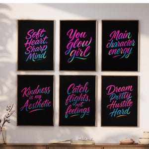 Girly Aesthetic Typography Poster Set of 10, Motivational Poster, Girly Wall Art, Girl Boss Quotes, Office Decor for Women, Gift for Her