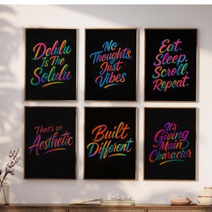Gen Z Slang Typography Poster Set of 10, Gen Z Humor, Colorful Wall Art Print, Aesthetic Digital Print, Dorm Decor, Trendy Wall Art