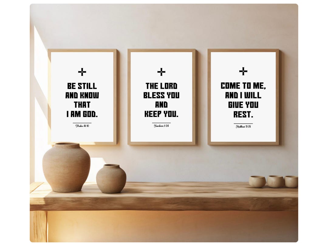 Christian Wall Art Set of 3, Bible Verse Quotes, Minimalist Scripture ...