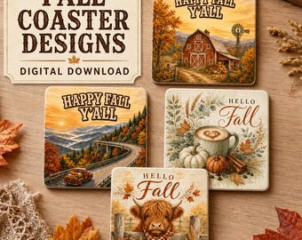 Fall Coaster PNG Bundle, 18 Autumn Designs for UV Printing, xTool O1 & eufyMake E1 Digital Download