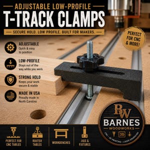 Adjustable T-Track Clamps Low Profile | Hold Down Clamps for Woodworking | T Track Hold Down Set