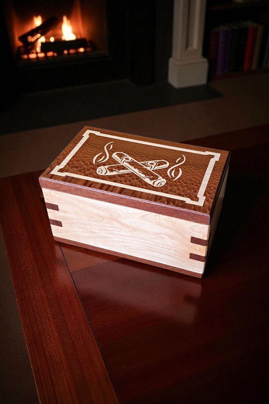 Leopard Wood Desktop Cigar Humidor With Maple Inlay & Spanish Cedar ...